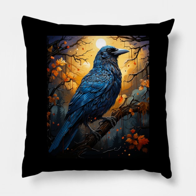 raven art, raven lover, van gogh starry nigh, crow lover Pillow by Wonder Pens