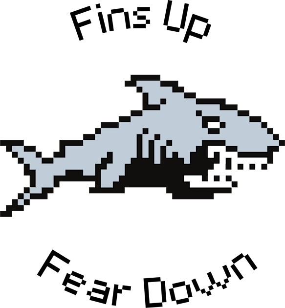 Pixel Shark Surge: Fins Up Fear Down Kids T-Shirt by PixelwearStore