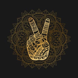 Hippie, Boho Golden Peace Sign, Mandala T-Shirt