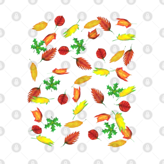 Loose Fall Leaves (White Background) by Art By LM Designs 