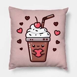 Cute Kawaii Chocolate Milkshake Ice Cream with Hearts | Kawaii Food Art Pillow