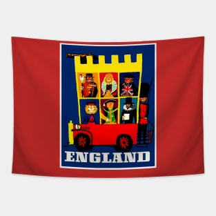 England Abstract Bus Travel and Tourism Print Tapestry