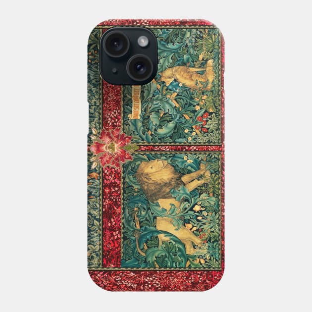 GREENERY FOREST ANIMALS ,LION ,FOX,PHEASANT AND DOES Red Green Floral Tapestry Phone Case by BulganLumini