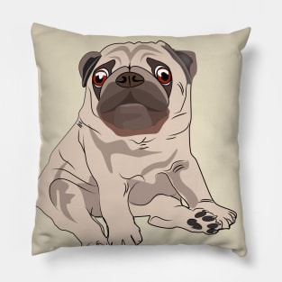 Cute puppy pug sitting down - hand drawing illustrations Pillow