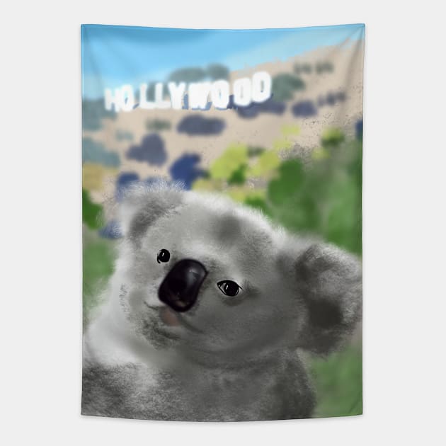 koala takes a selfie in hollywood Tapestry by barbasantara