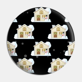 Christmas House Pattern - Black Background Pin