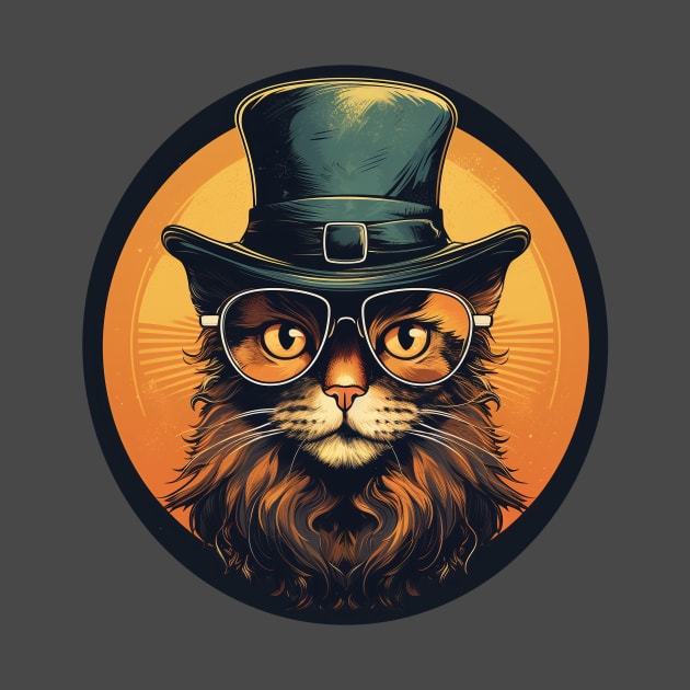 High Society Retro Cat in Glasses and Top Hat by Purple Dewdrop Designs