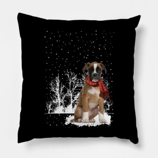 Christmas Boxer With Scarf In Winter Forest Pillow