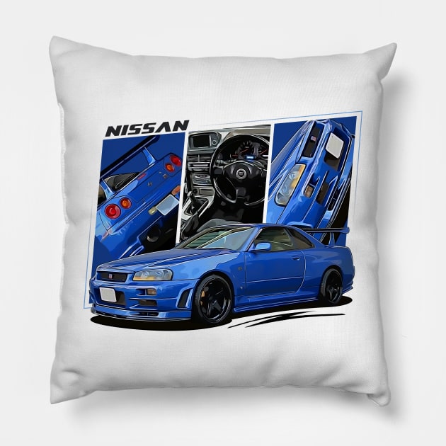 Nissan Skyline r34 GTR Blue, JDM Car Pillow by T-JD