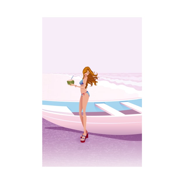 Bikini girl at pink beach by LEGADOVISUAL