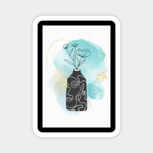 Flower vase watercolor painting - light blue paint Magnet