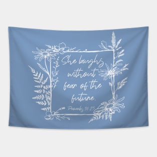 She Laughs Without Fear Wildflower Frame Bible Verse Tapestry