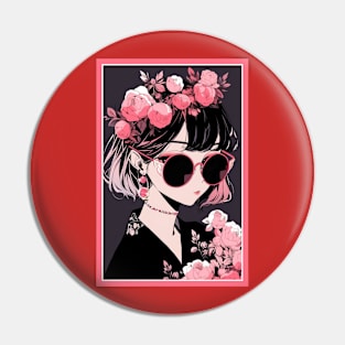 Aesthetic Anime Girl Pink Rosa Black | Quality Aesthetic Anime Design | Chibi Manga Anime Art Pin