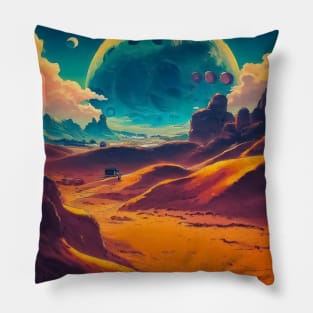 Colorful anime retro desert planet landscape seamless pattern Pillow