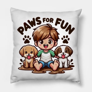 "Playtime Pals - Joyful Days with Furry Friends" Pillow