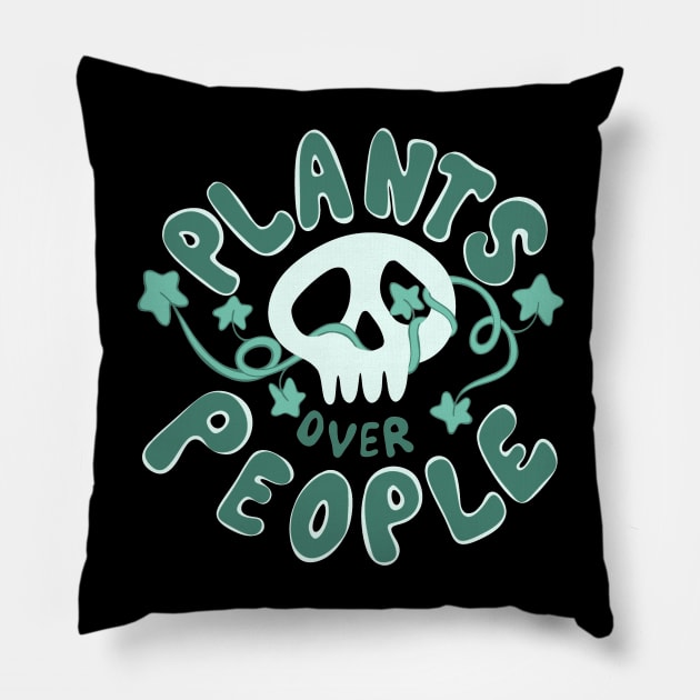 Plants Over People Plant Lover Skull Ivy Pillow by BluVelvet
