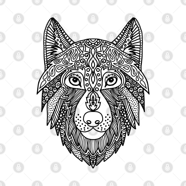 Zen Wolf Head by julieerindesigns