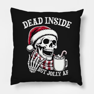 Dead Inside But Jolly AF Christmas Skeleton Pillow