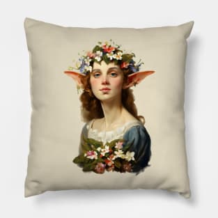 Elf Girl with flowers vintage baroque painting Pillow