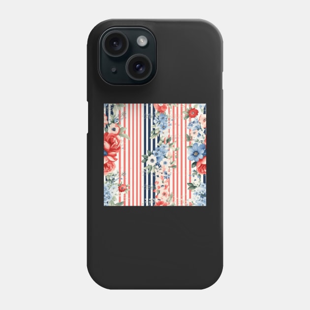 Red White and Blue Patriotic Shabby Floral Phone Case by VintageFlorals