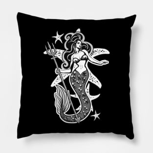 Retro Pin-Up Black And White Mermaid Pillow