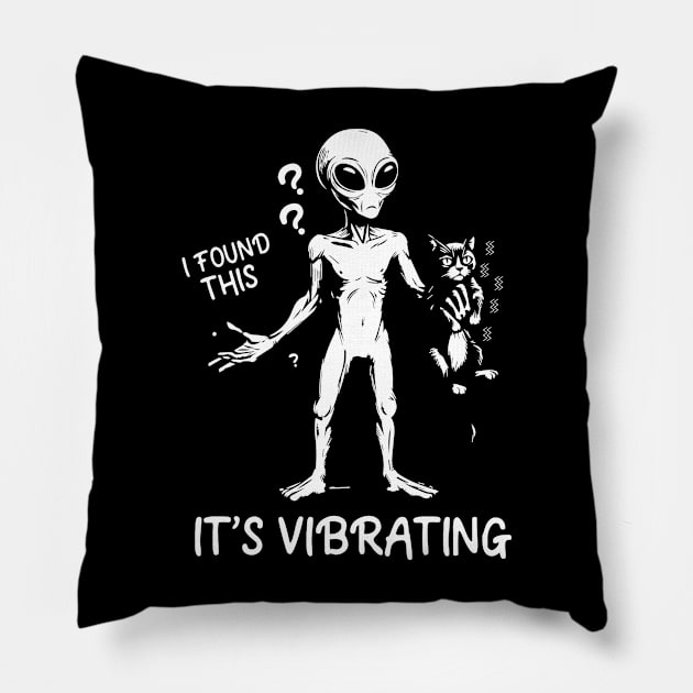 I found this, it’s vibrating! Alien holding a cat Pillow by Fun Planet