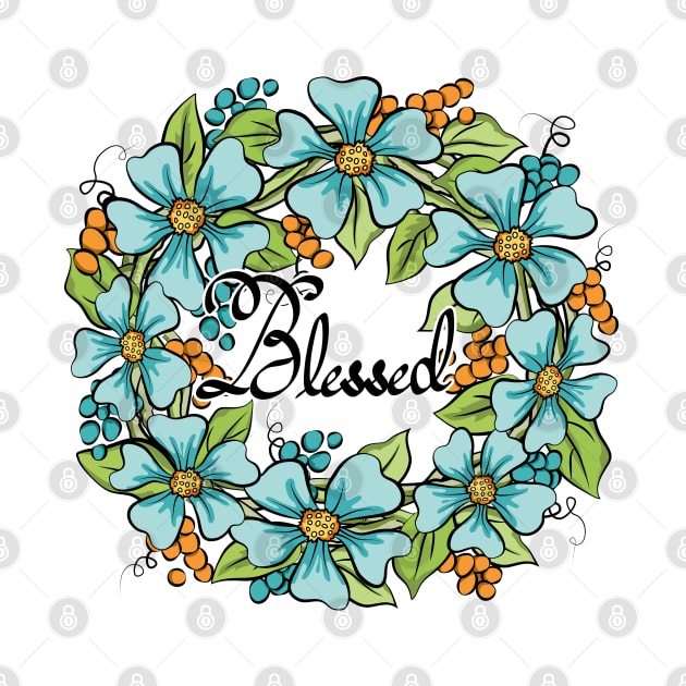 Blessed Floral Wreath Art by Designoholic