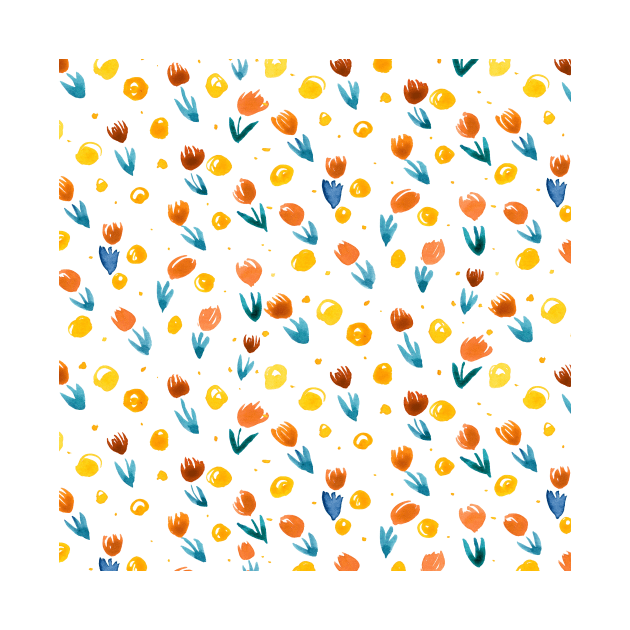 Watercolor tulips pattern - yellow and blue by wackapacka