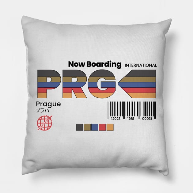 Vintage Prague PRG Airport Retro Travel Czech Republic Pillow by Now Boarding