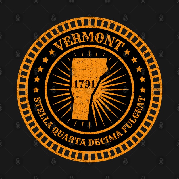 Vermont - VT Map Badge Motto Flag Slogan Stella Quarta Decima Fulgeat - US May the 14th star shine bright by Ranggasme