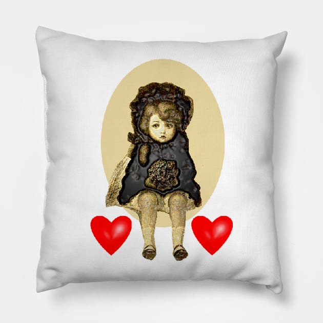 Mourning doll with sad hearts Pillow by Marccelus