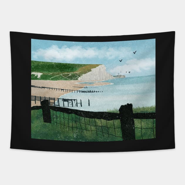 Seven Sisters Cliffs, England Tapestry by quirkyandkind