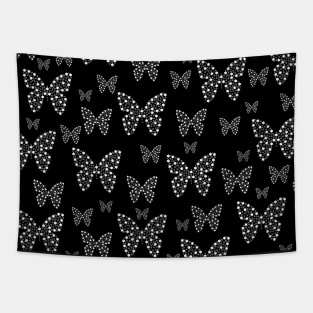 Black and White Butterflies Flowers Pattern Tapestry