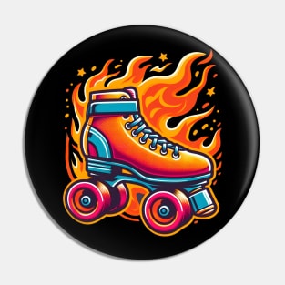 Flaming skate for Roc City Roller Derby Pin