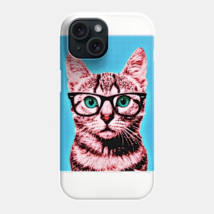 Pop Art Geek Cat in Bkue Background - Print / Home Decor / Wall Art / Poster / Gift / Birthday / Cat Lover Gift / Animal print Canvas Print Phone Case