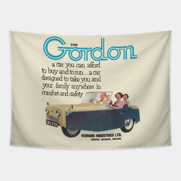 GORDON THREE WHEELER - advert Tapestry by Throwback Motors