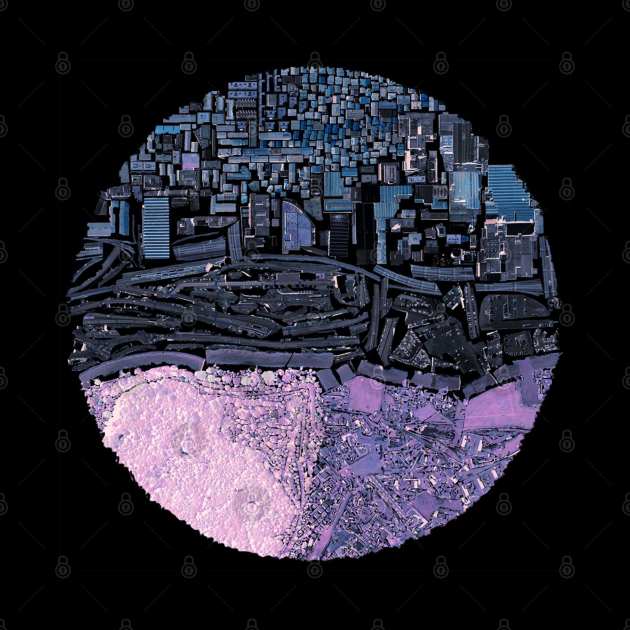 the dark city in genius loci ecopop pattern ecosystem art by jorge_lebeau