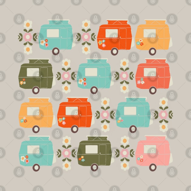 Colourful Vintage Caravans and Daisies by NattyDesigns