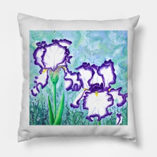 White Irises with Purple Border Pillow