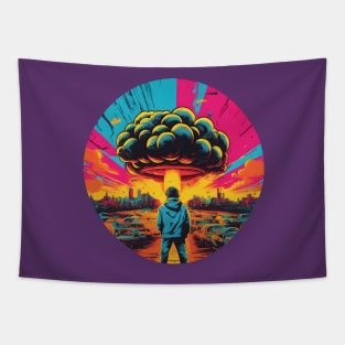 Oppenheimer with nuclear mushroom cloud Tapestry