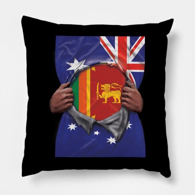 Sri Lankan Flag Australian Flag Ripped Open - Gift for Sri Lankan From Sri Lanka Pillow by Country Flags