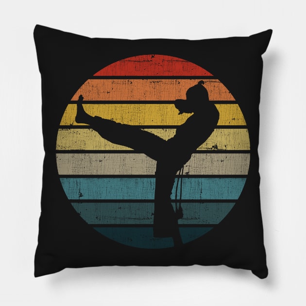 Capoeira Silhouette On A Distressed Retro Sunset print Pillow by theodoros20