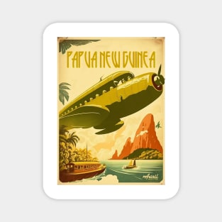 Papua New Guinea Plane Vintage Travel Art Poster Magnet