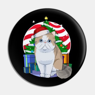 Exotic Shorthair Cat Christmas Tree Santa Pin