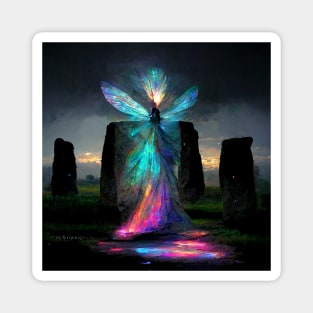 Iridescent energy fairy amongst ancient standing stones Magnet
