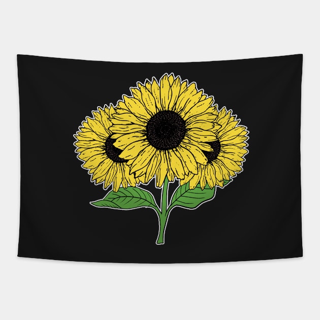 Yellow Sun Flower Hand Drawn Gardening Gift Tapestry by Mesyo