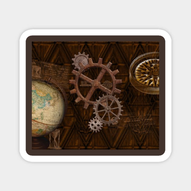 Steampunk Gears on Coppery-look Geometric Design Magnet by Highseller