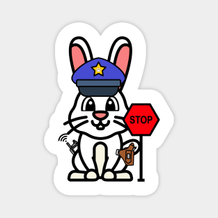 Funny white rabbit is a policeman Magnet