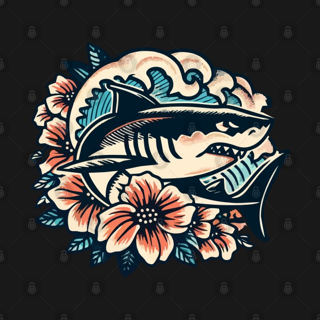 Tropical Shark Riding Wave by Organicgal Graphics