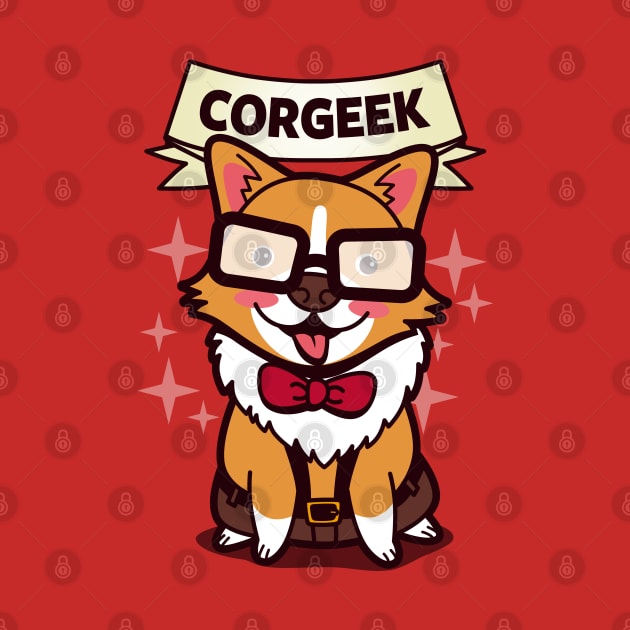 Funny Cute Kawaii Geek Corgi Dog Cartoon For Dog Lovers by BoggsNicolas